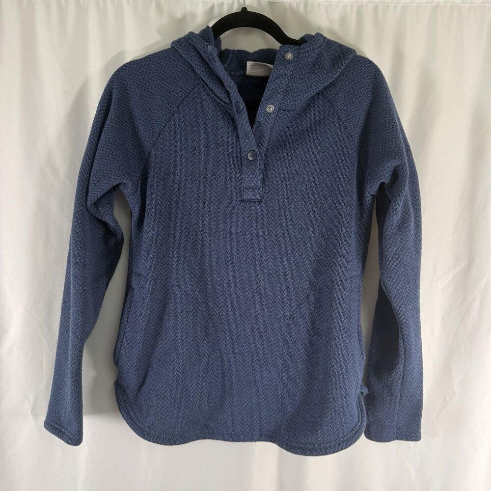 Columbia Hoodie Sweatshirt Women's Medium Blue Fleece Lined Snap Button Pullover